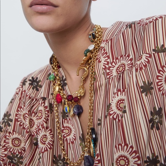 Red Camel Printed Floral Stripe Poplin Midi Dress - Picture 13 of 13